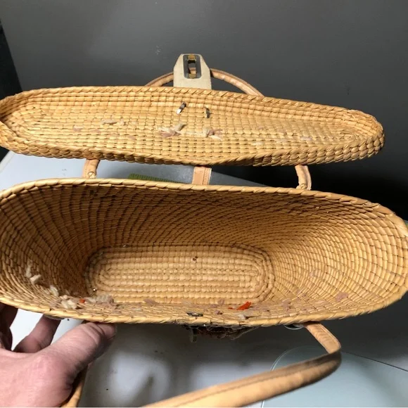 Vintage Woven Straw Basket Bag 1950s 12” x 10” - Picture 5 of 5
